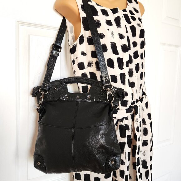 FORTUNA VALENTINO BLACK GENUINE PEBBLED LEATHER  HAND SHOULDER CROSSBODY BAG - Picture 4 of 12